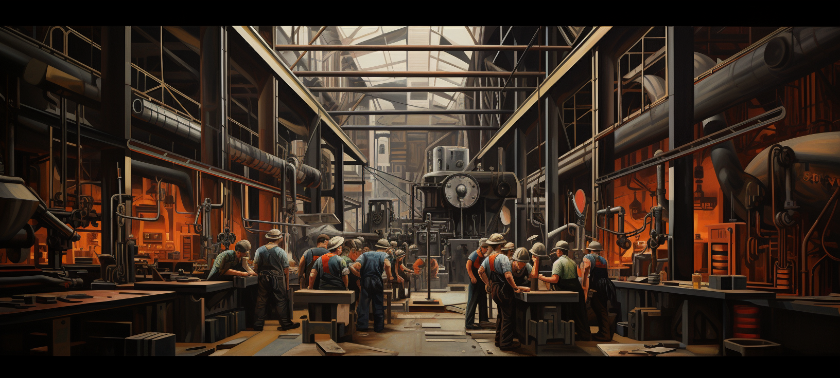 Mural of factory workers propaganda art