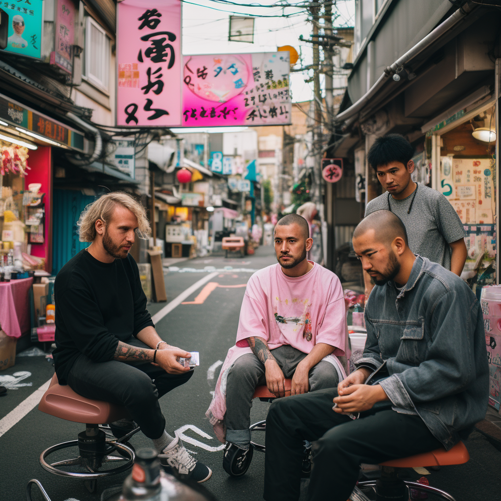 Group of friends enjoying the fading beauty of Japan