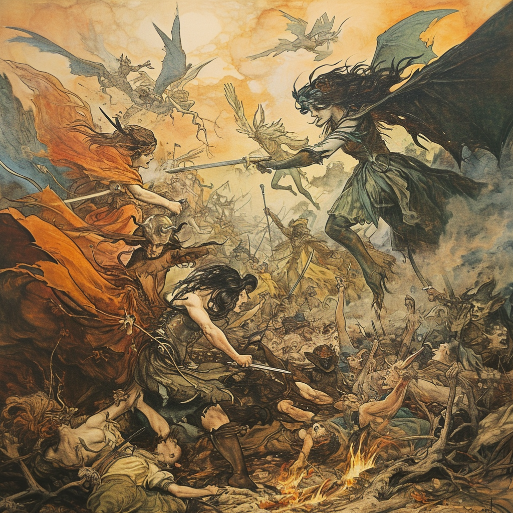 Faerie army battles witches in beautiful artwork