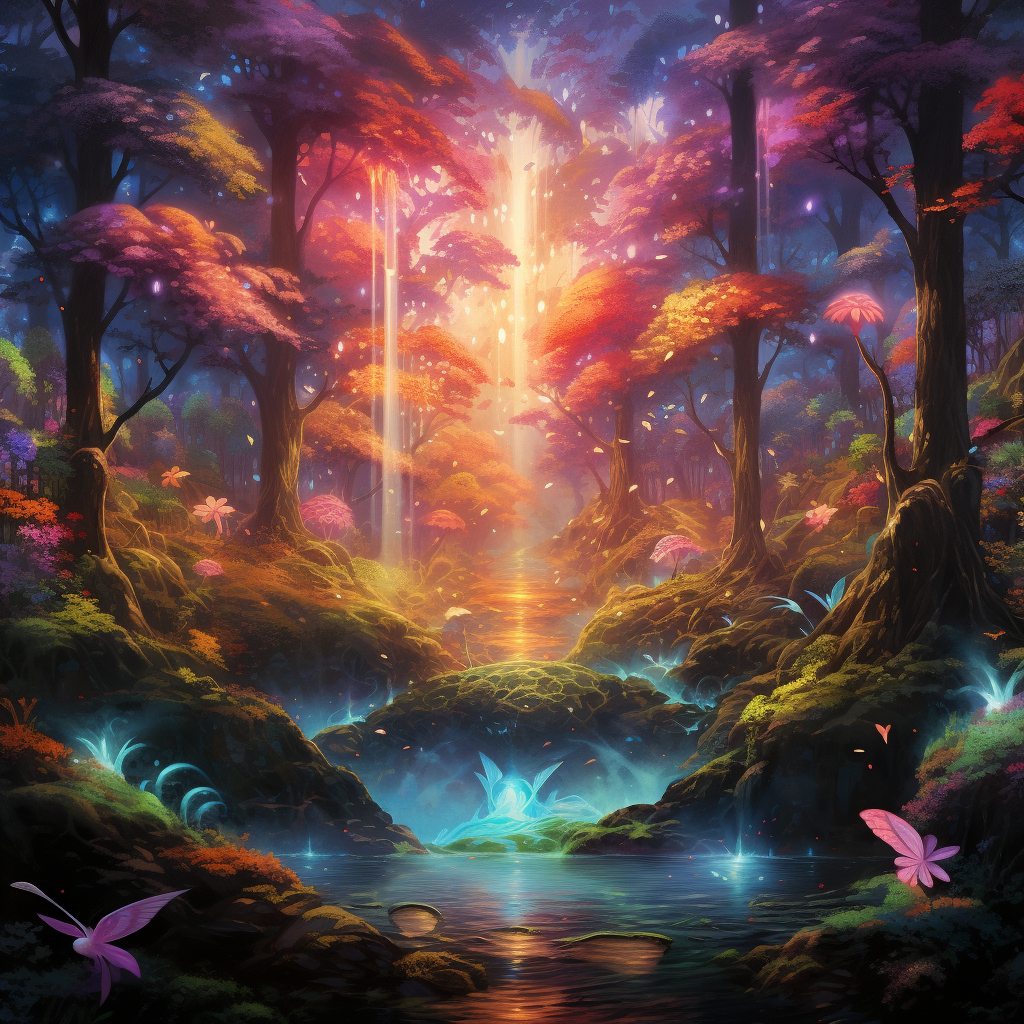 Enchanting faerie forest with magical colors