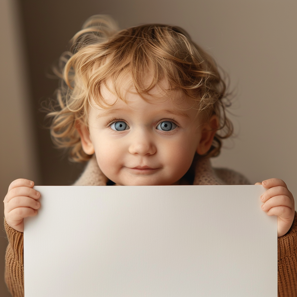 Baby with blank sign neutral colors