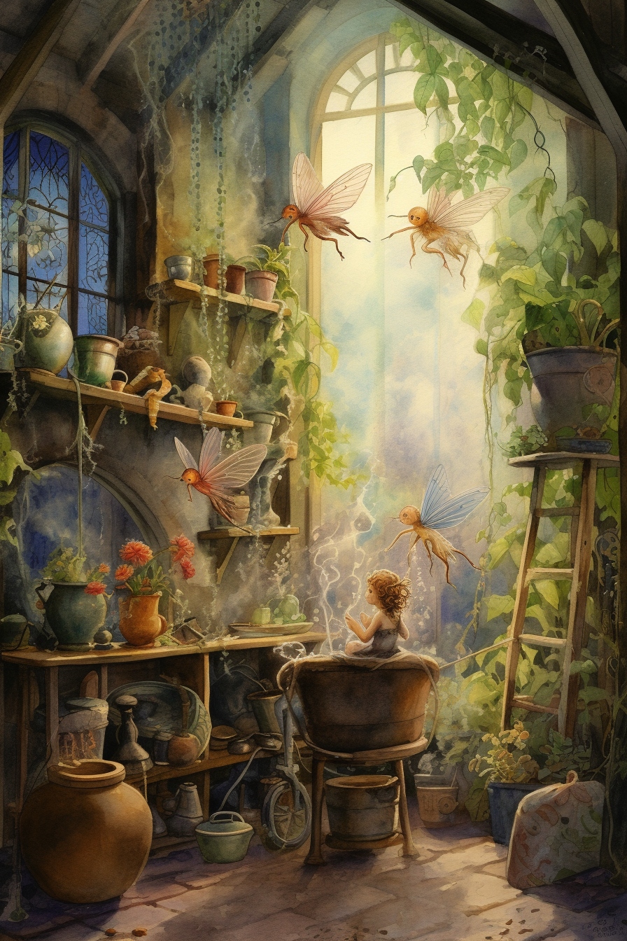 Fairies and Pixies Cleaning a House