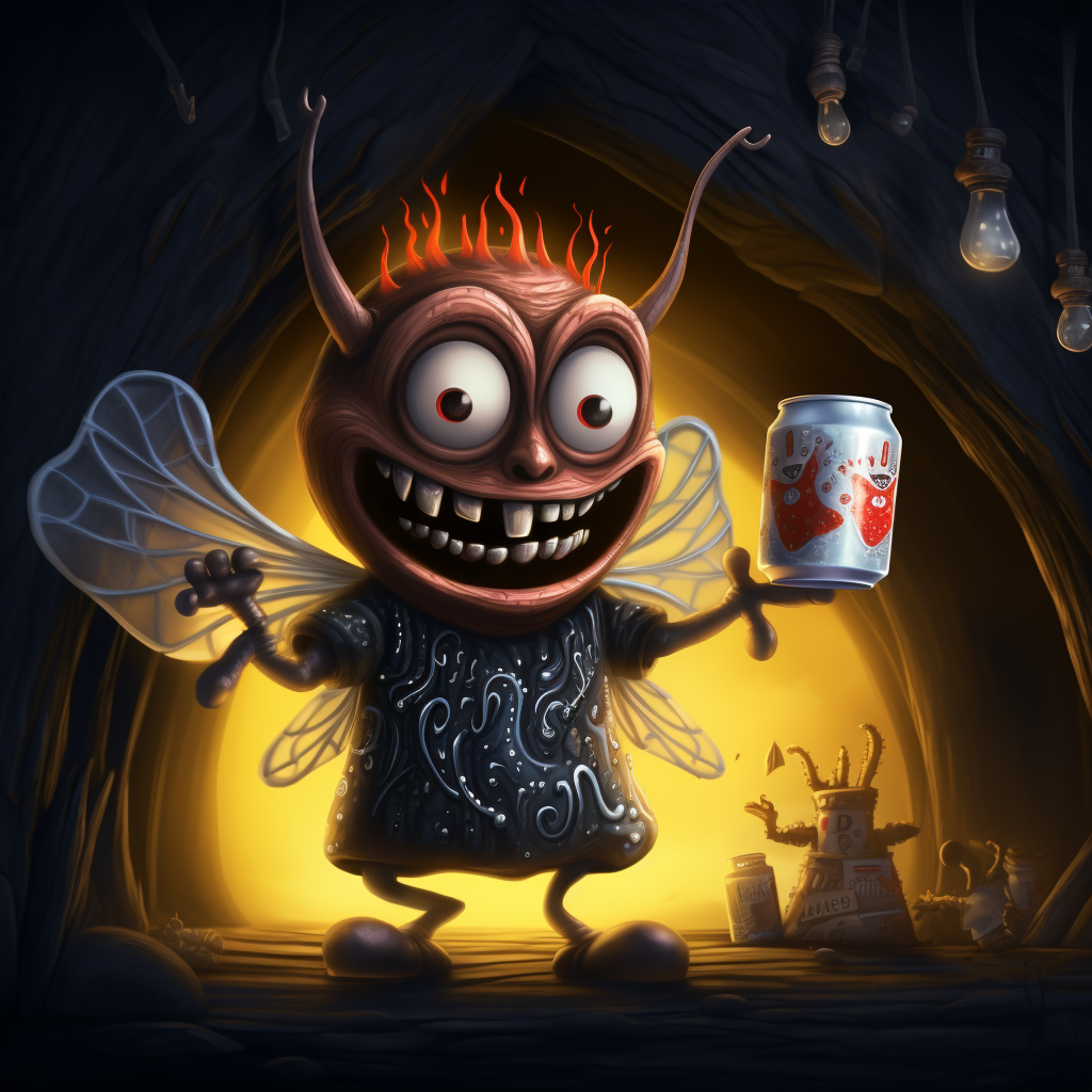 Ren and Stimpy-style fairy with Barqs Root Beer body