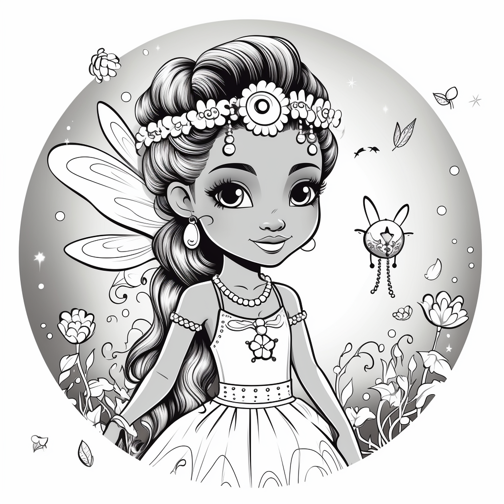 Cute fairy coloring page for kids