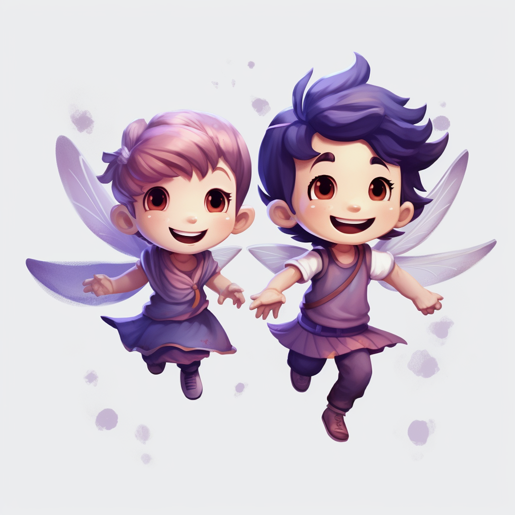 Fairy Cartoon Flying in Purple and White