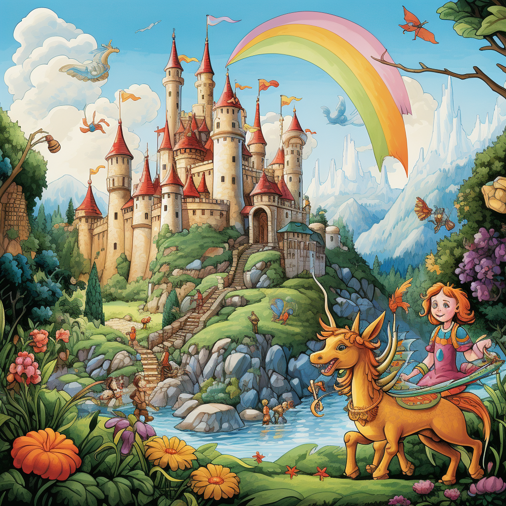 Fairy dragon castle cartoon illustration