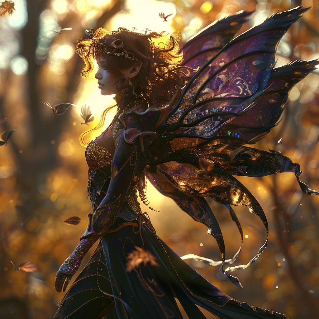 Fairy with Dragon Wings in Autumn