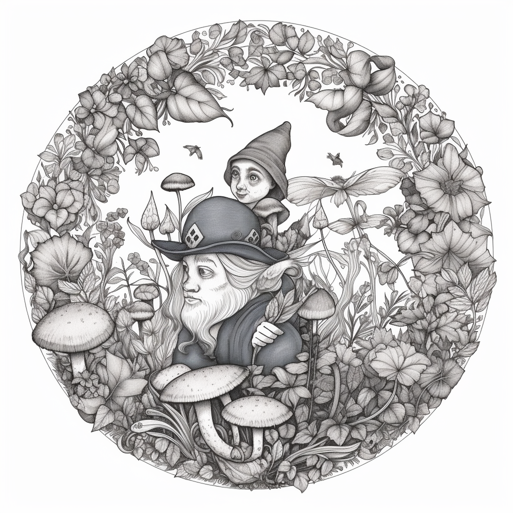 Fairy and gnome coloring page