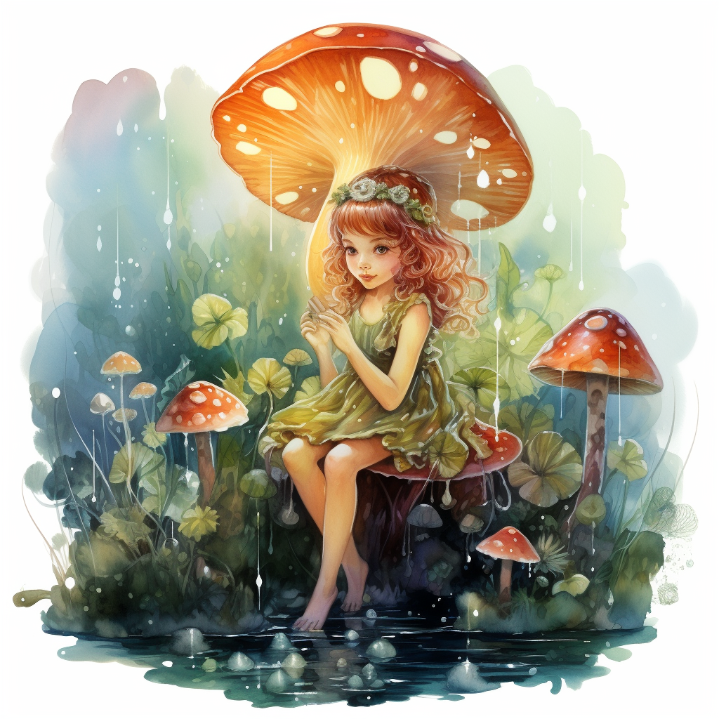 Watercolor Fairy Mushroom Forest Bubbles