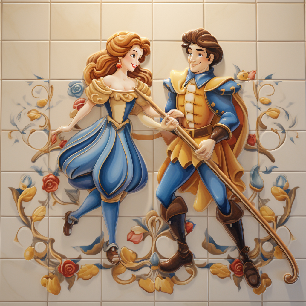 Enchanting ceramic floor tiles with fairy tale characters