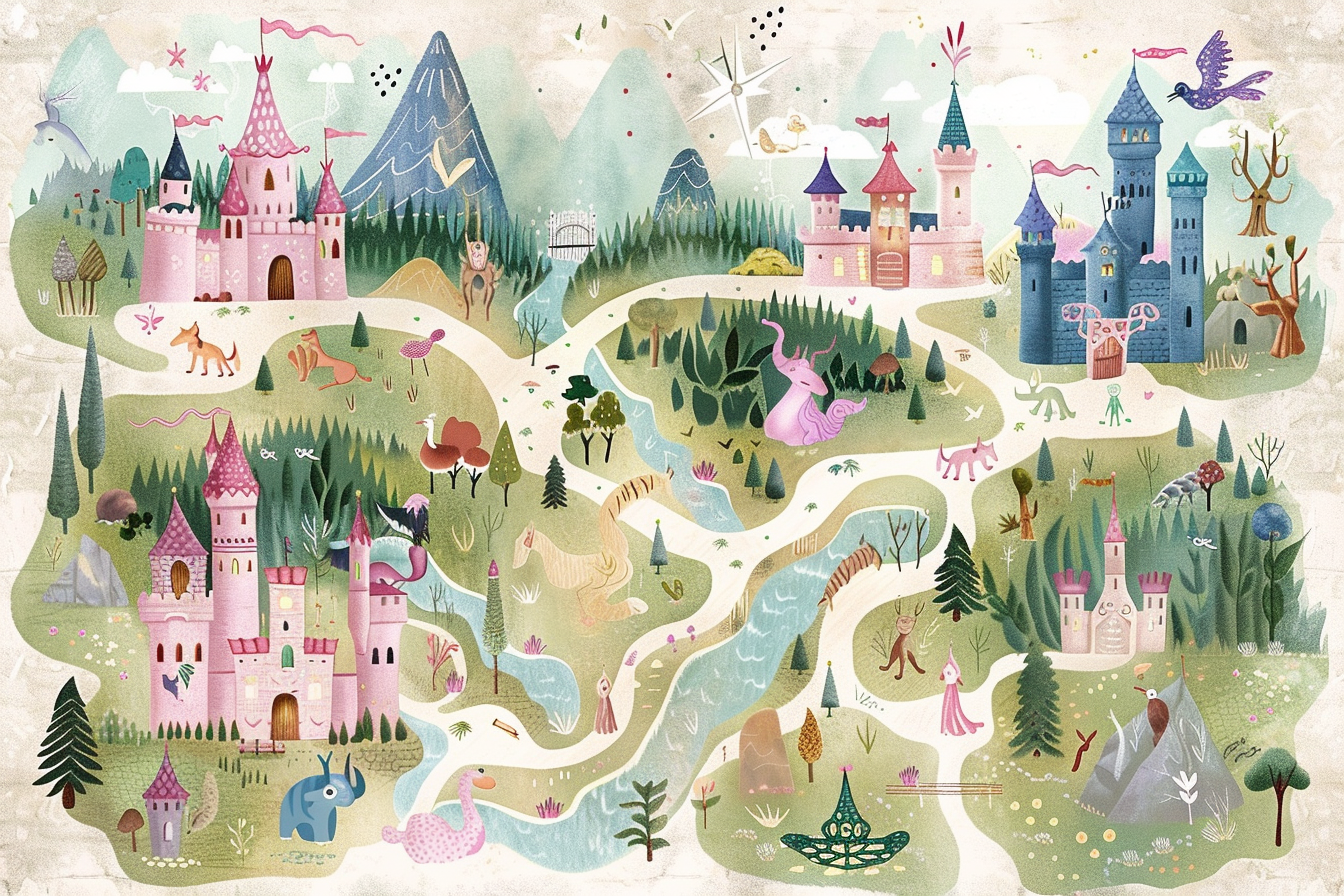 colorful fairy tale childrens map