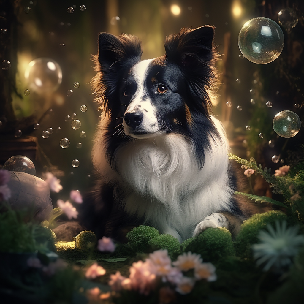 Beautiful fairy world with a loyal Border Collie