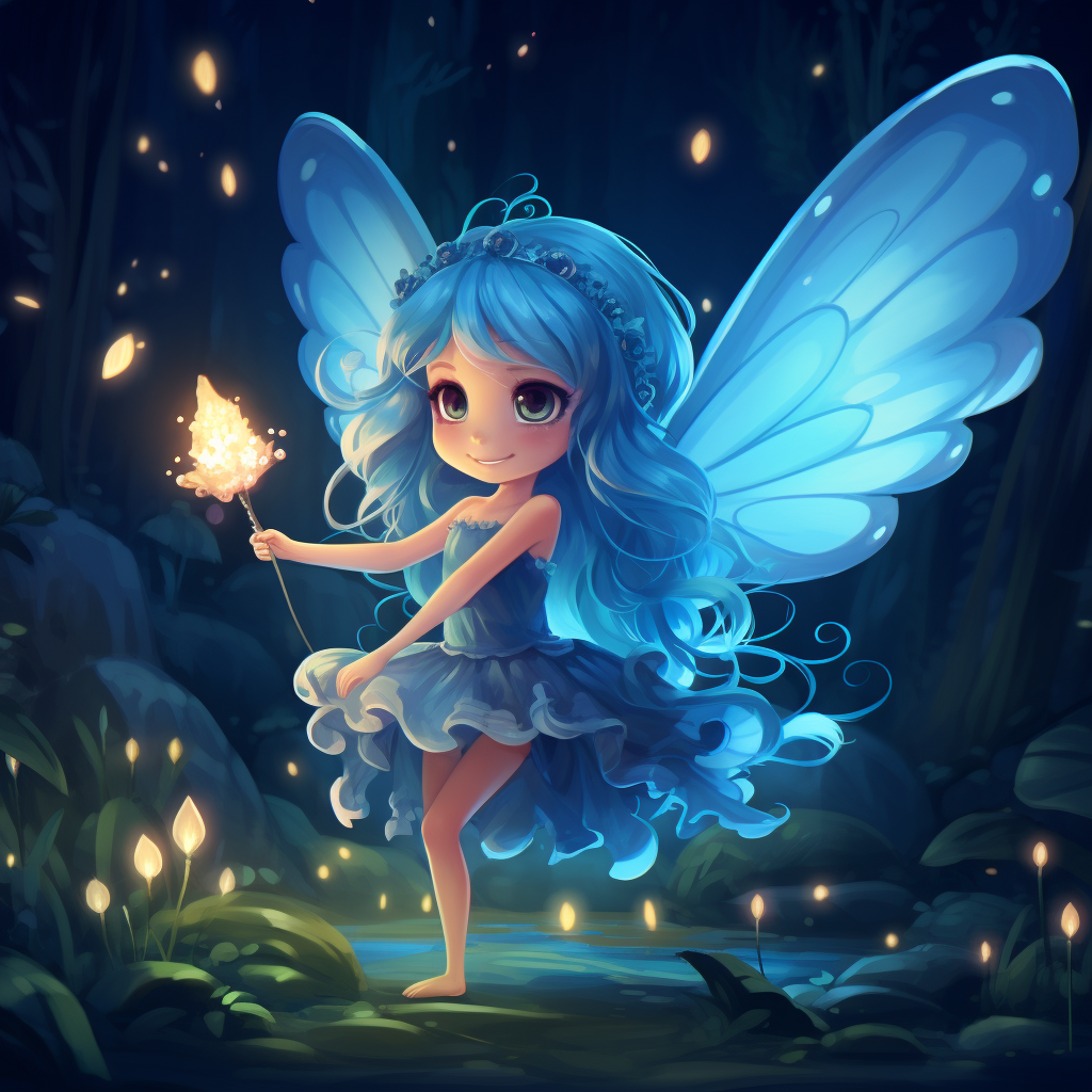 Adorable fairy catching a glowing butterfly