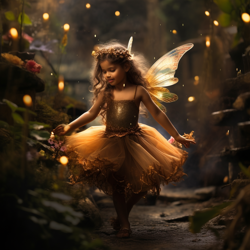 Fairy princess in magical garden dancing