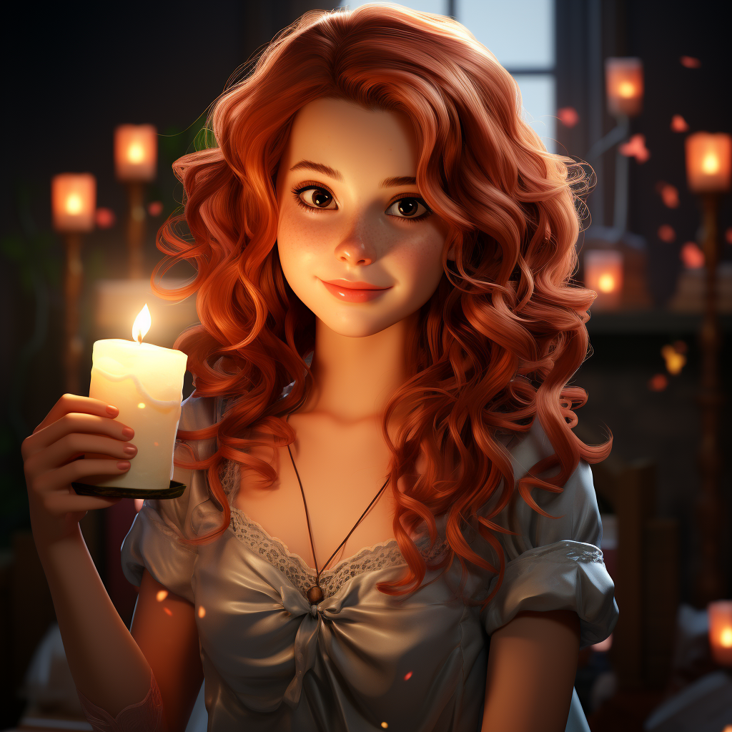 Hand-drawn female fairy tale character holding a candle