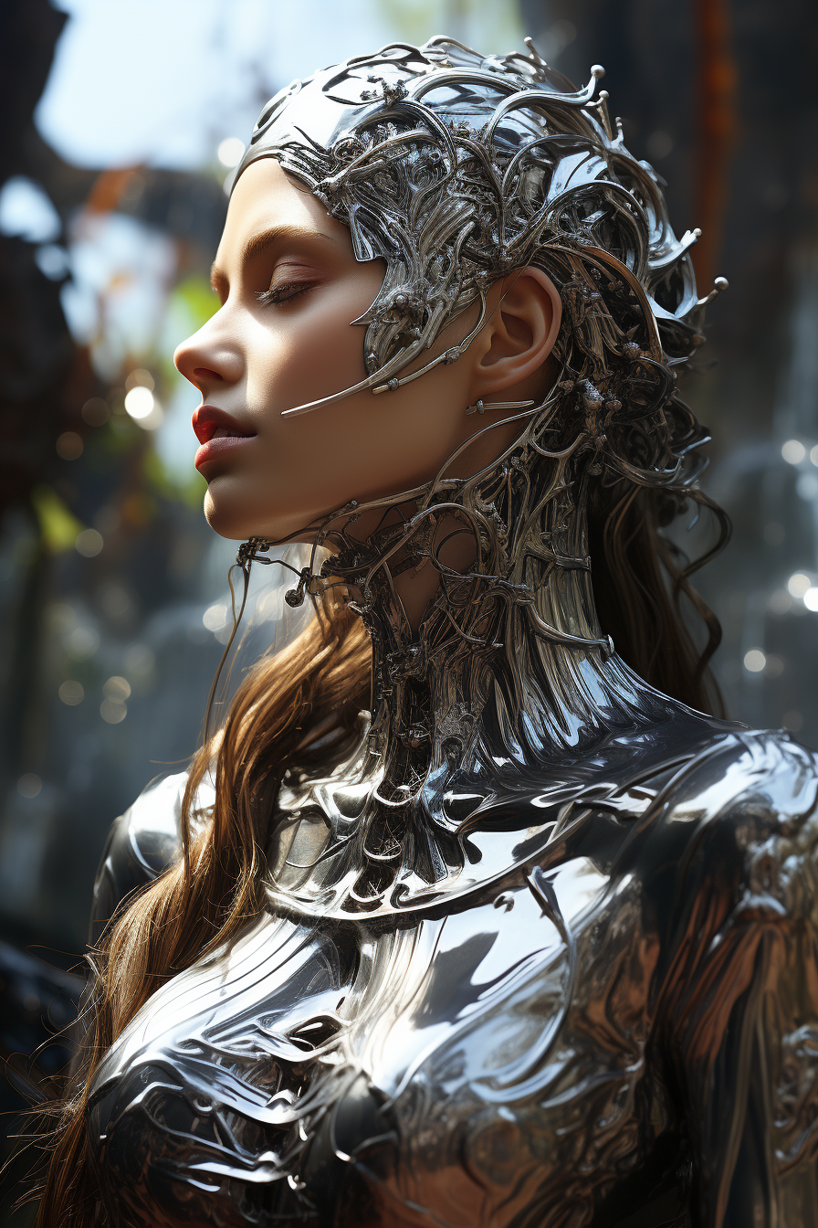 Beautiful fairytale figure shining with liquid chrome