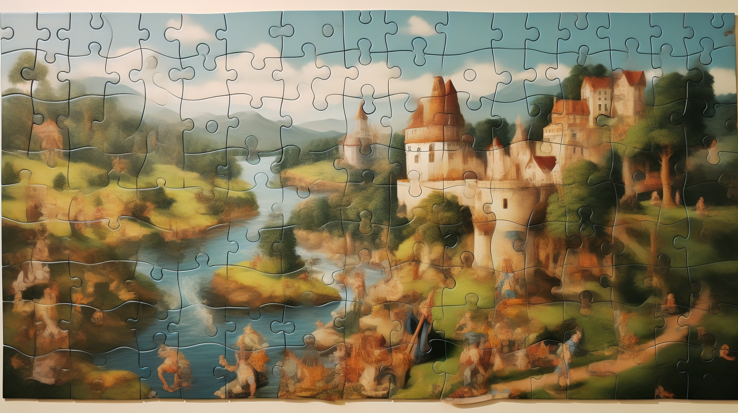 Delightful fairytale illustrated puzzle with missing pieces