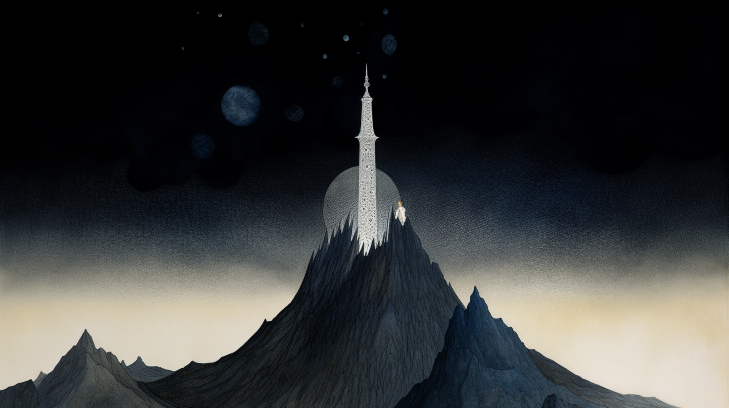 Beautiful fairytale mountain tower illustration