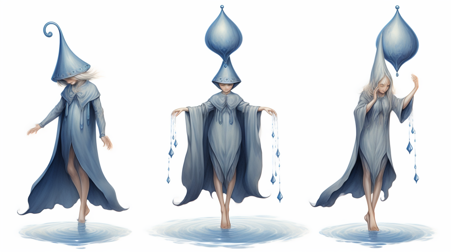 Blue water droplet character in different poses