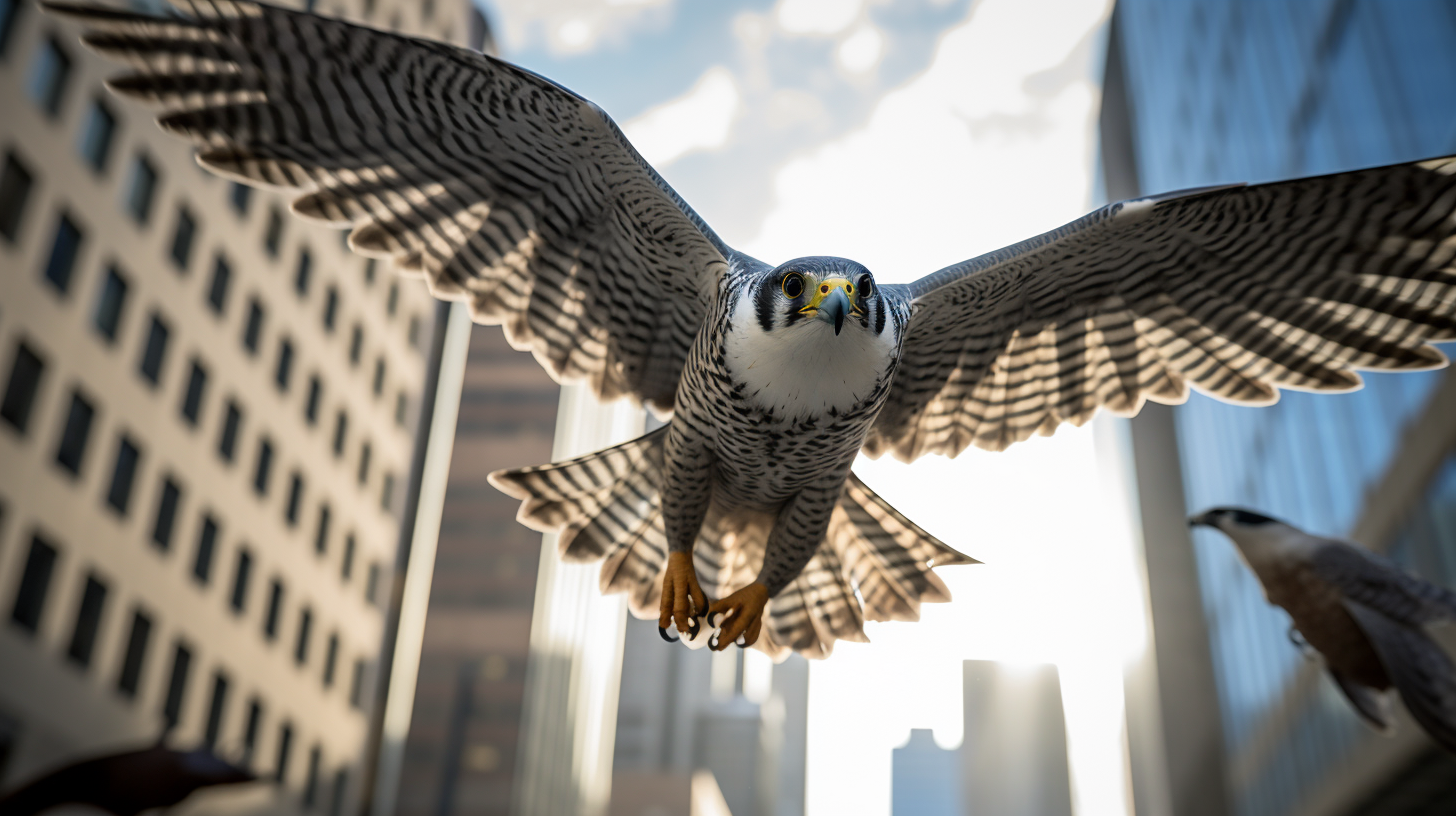 Close-up of Falcon and Dove in Mid-flight