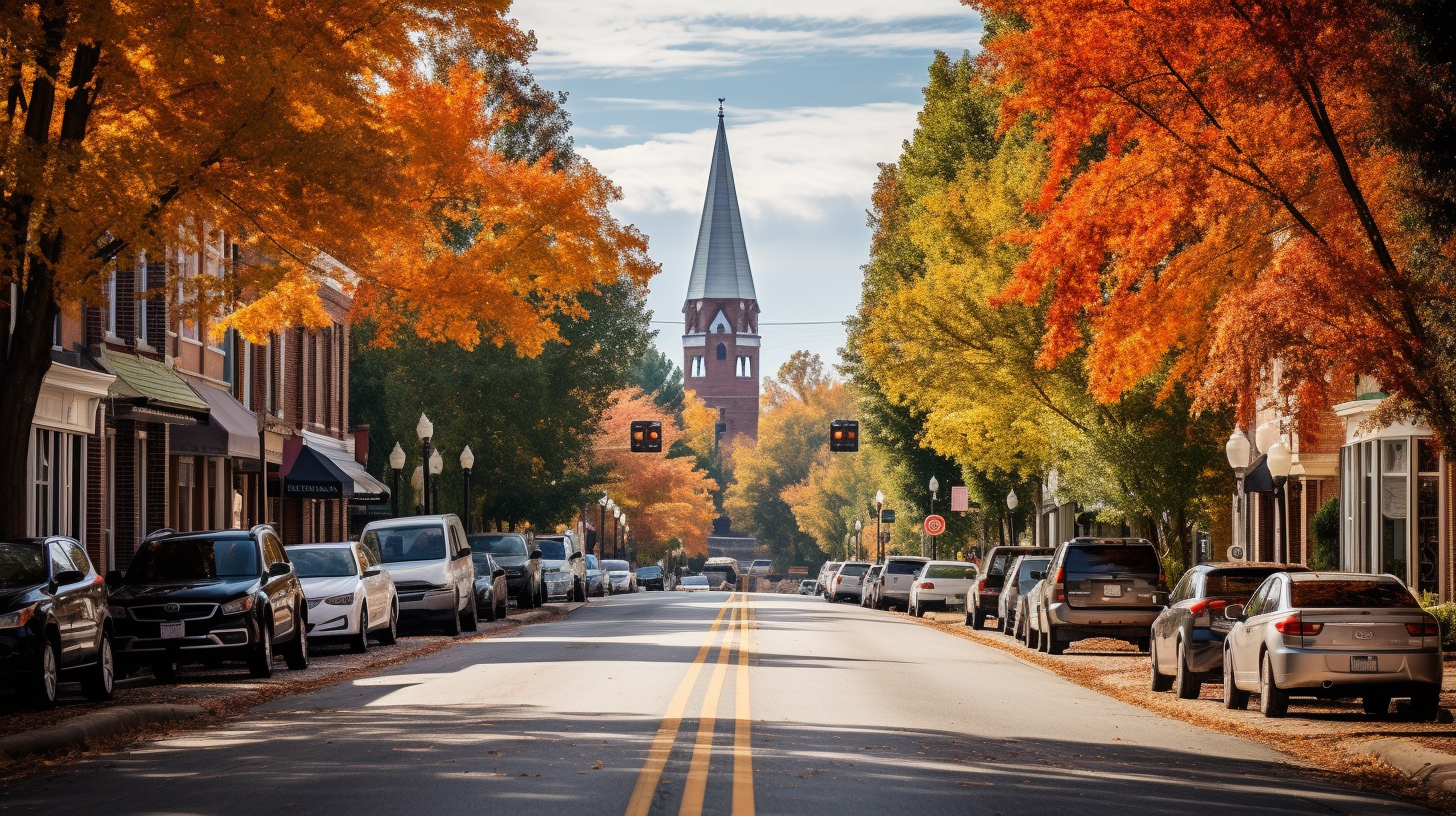 Scenic fall view of a North Carolina small town