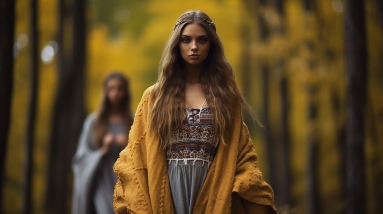 Young women in fall forest