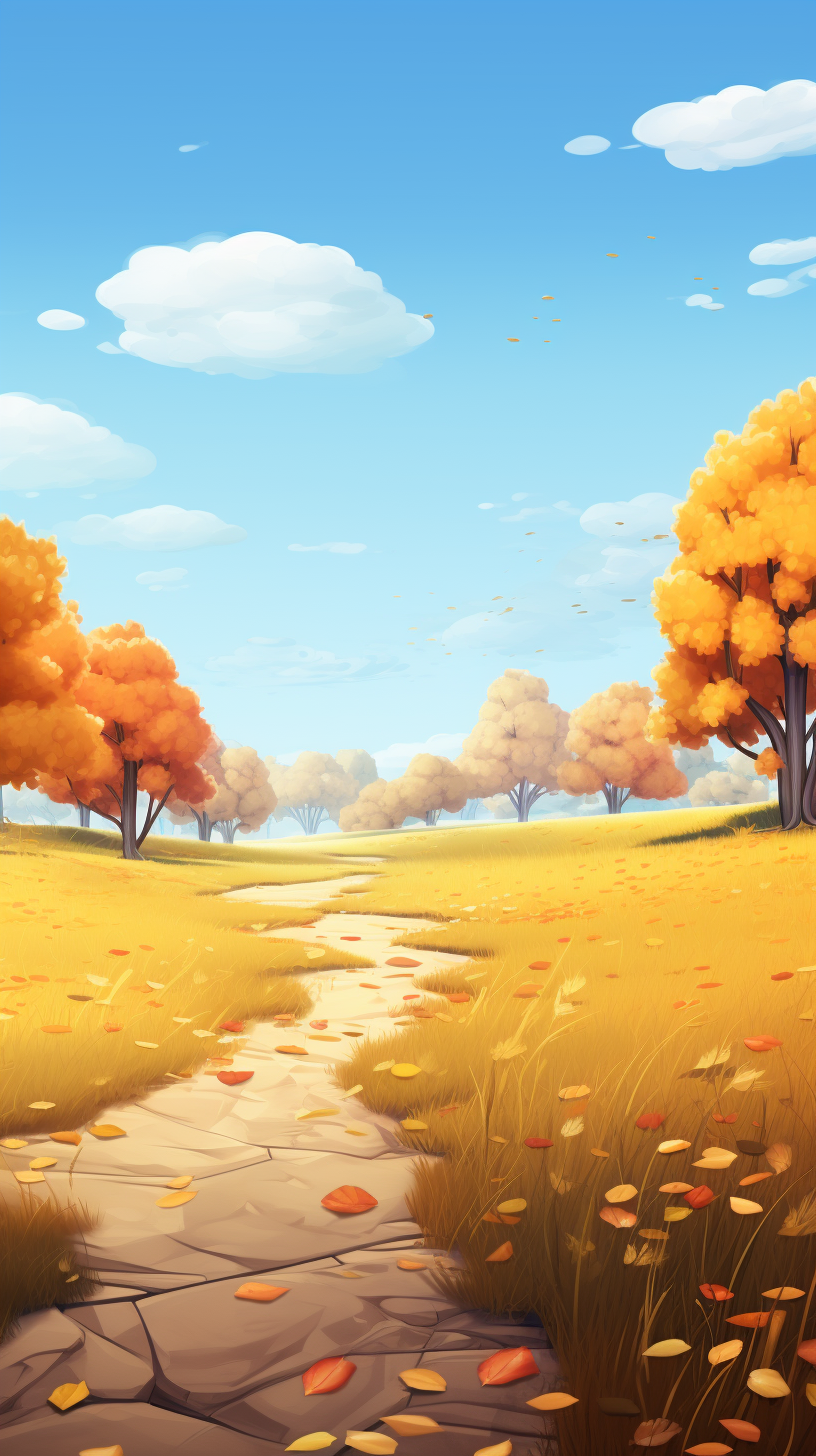 Animated fall field with orange leaves