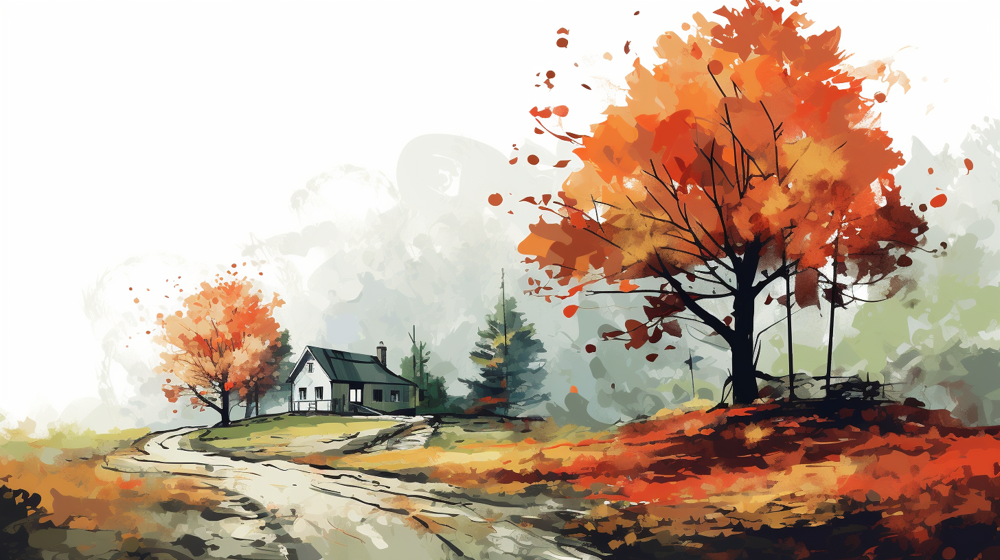 Fall scene with big maple tree