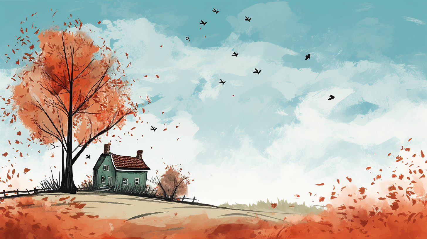 Fall scene with house, maple tree, and texture