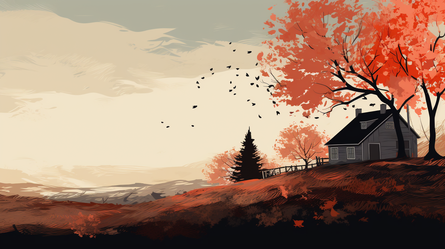 Beautiful Fall Scene with a House and Maple Tree