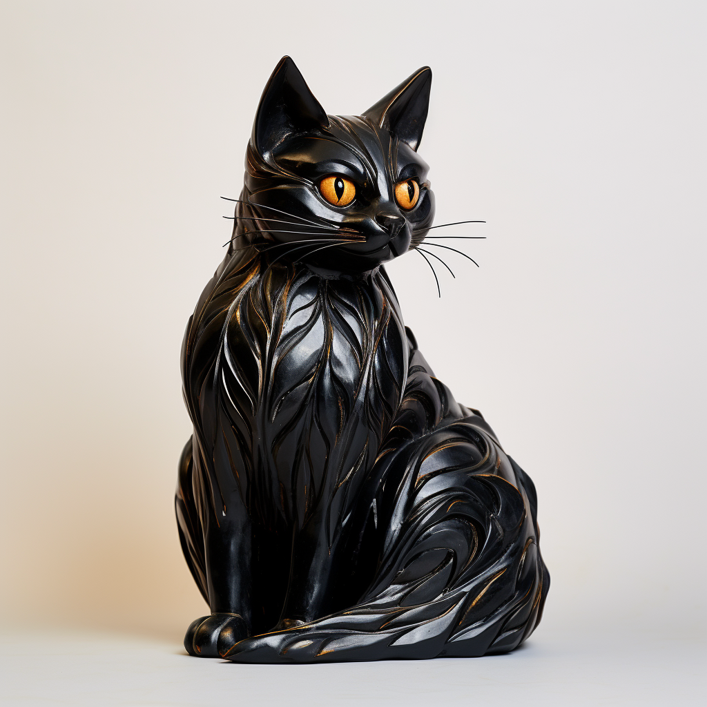 Realistic abstract ceramic sculpture of black cat