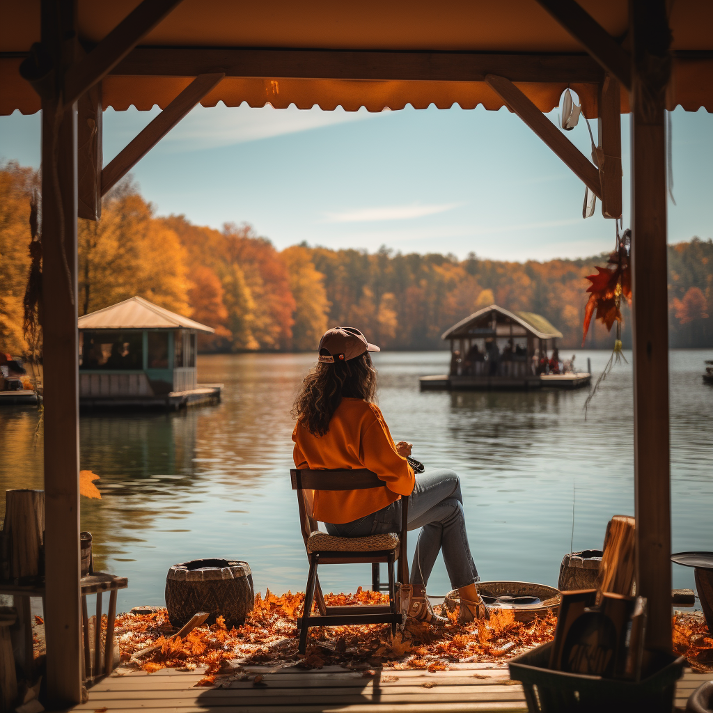 Young woman enjoying fall festival with remote control boat