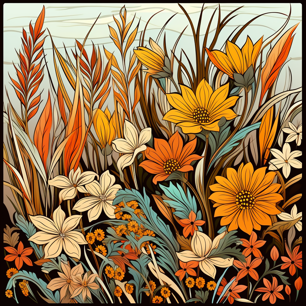 Colorful Fall Flowers in Tall Grass