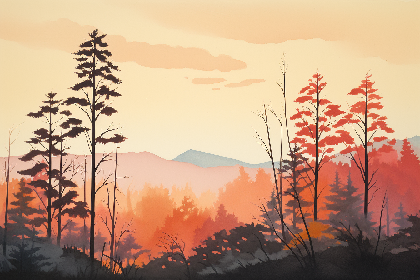 Vibrant fall foliage at dusk painting