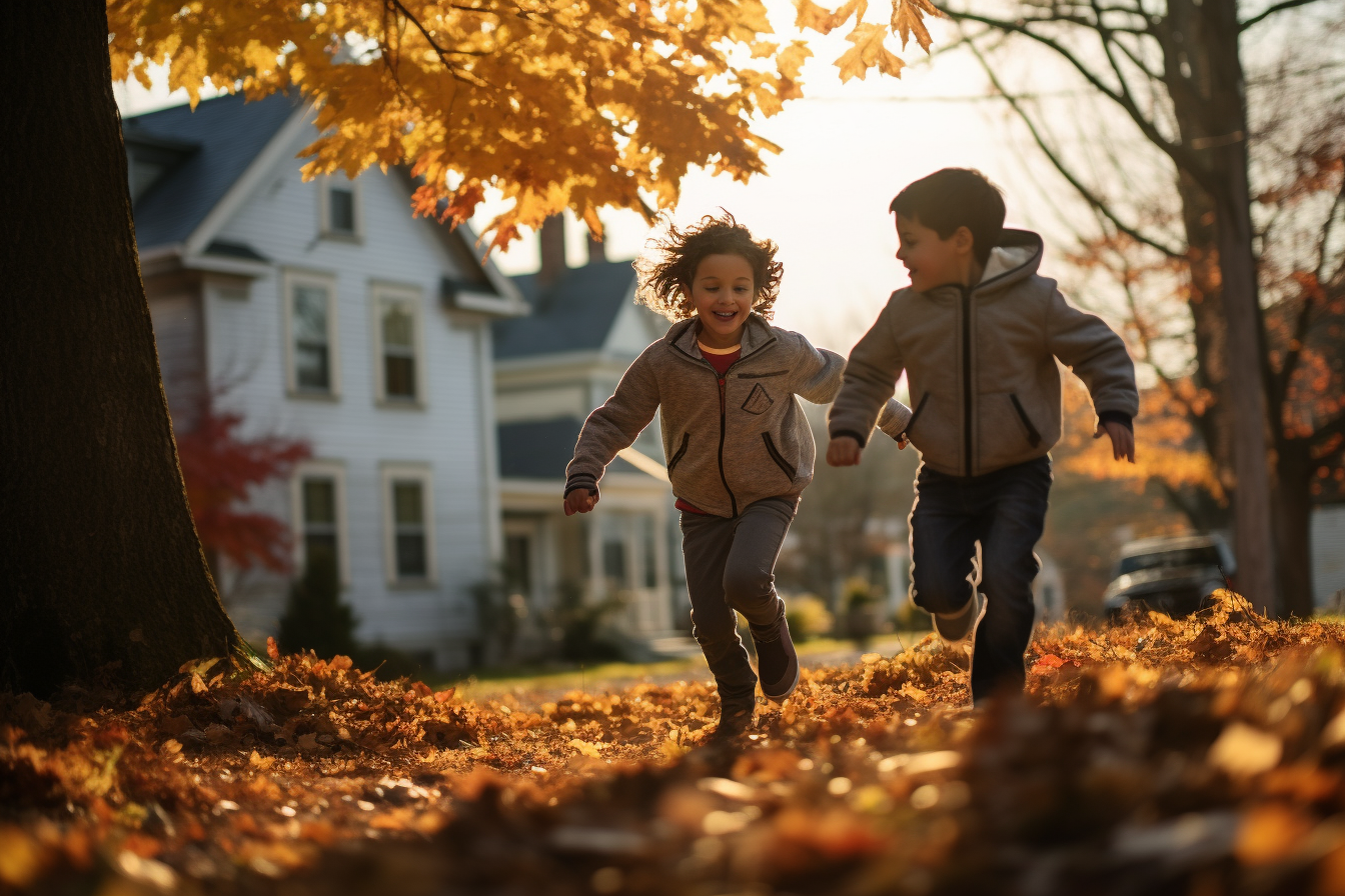 Kids playing outside in fall