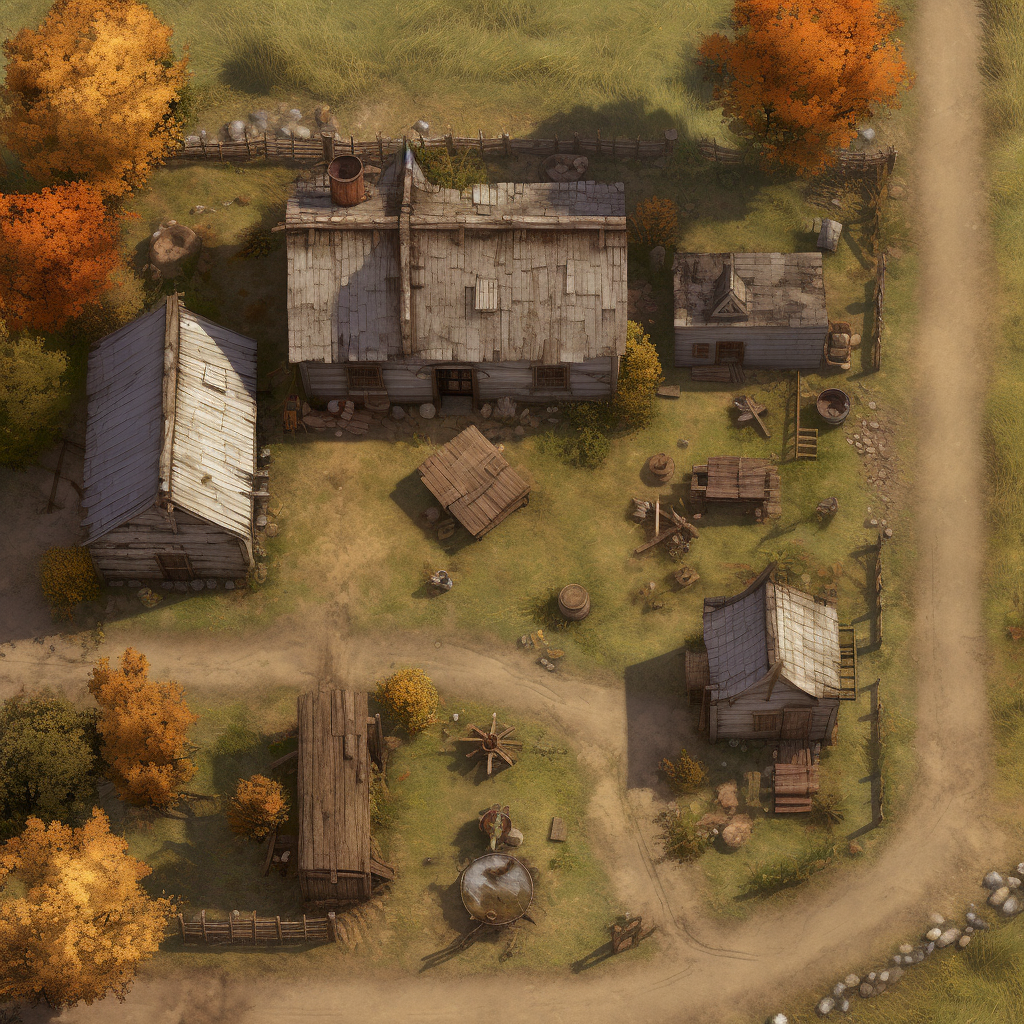 Top view of a fall RPG map with a poor farm