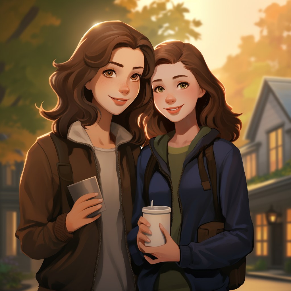 Mother and Daughter Enjoying Fall Vibes with Coffee