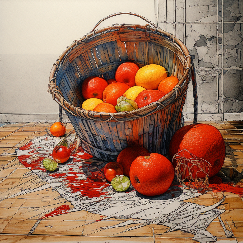 Sketch of fallen fruit basket