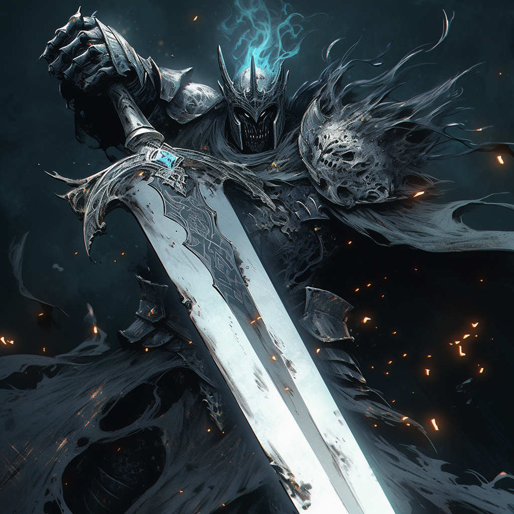 Sinister fallen king yielding massive blade