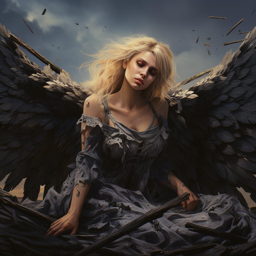 Gorgeous fallen angel with elegant wings