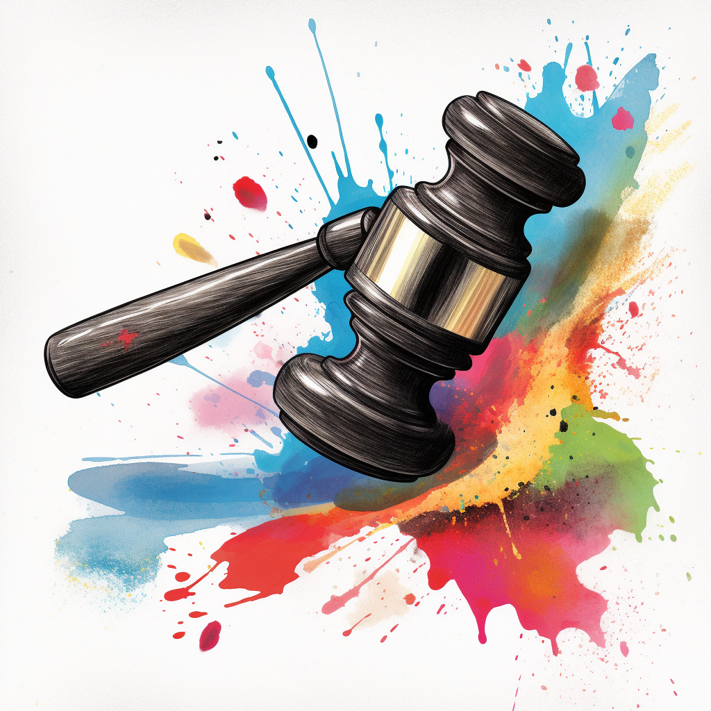 Gavel smashing Google logo illustration