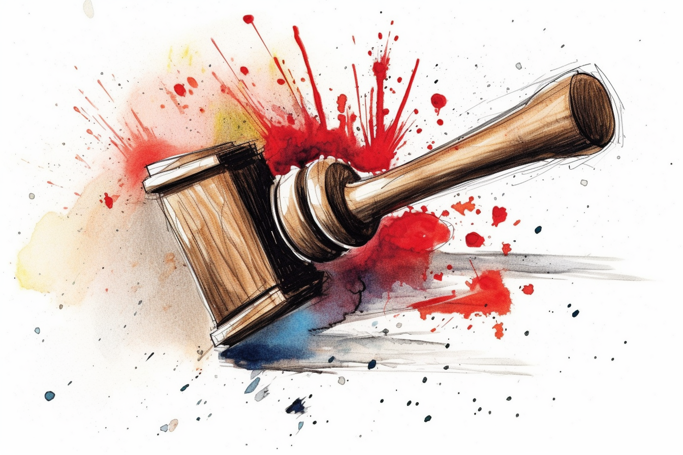 Illustration of gavel smashing Google logo