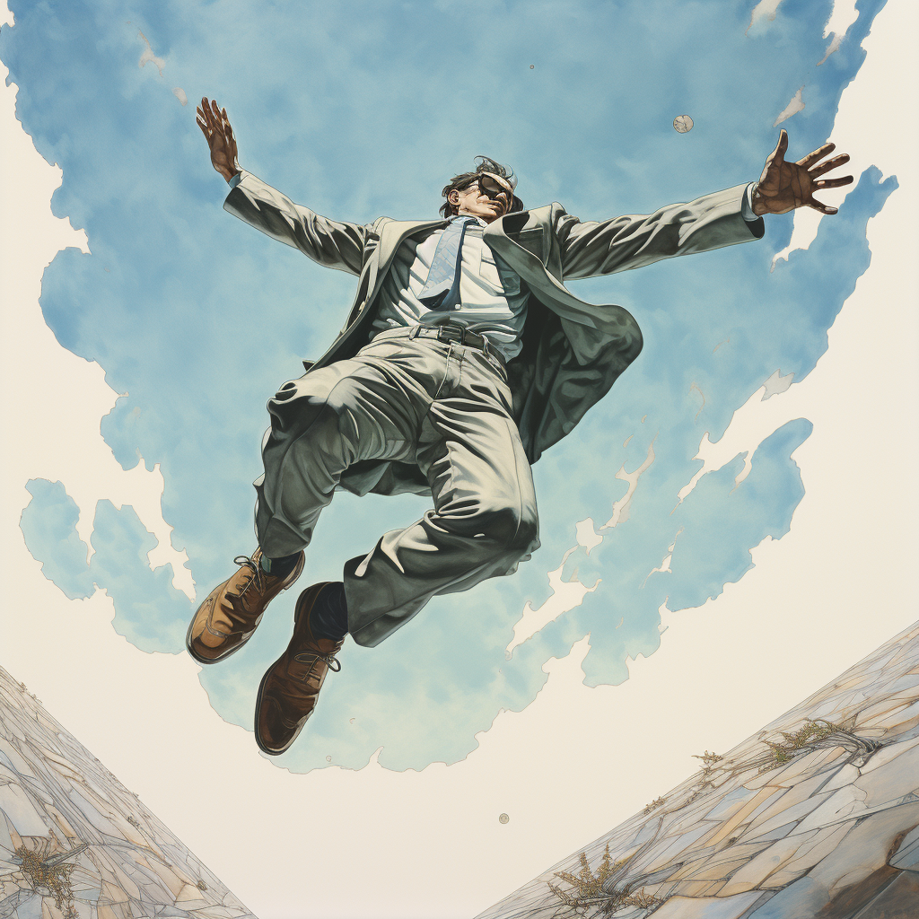 Man in suit falling through the air