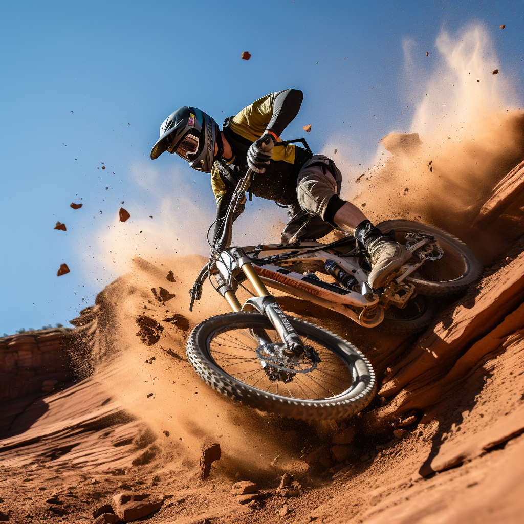 Mountain biker falling off trail at Moab