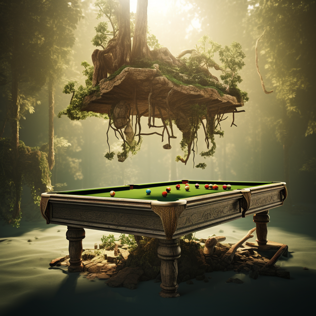 A pool table falling from a tree