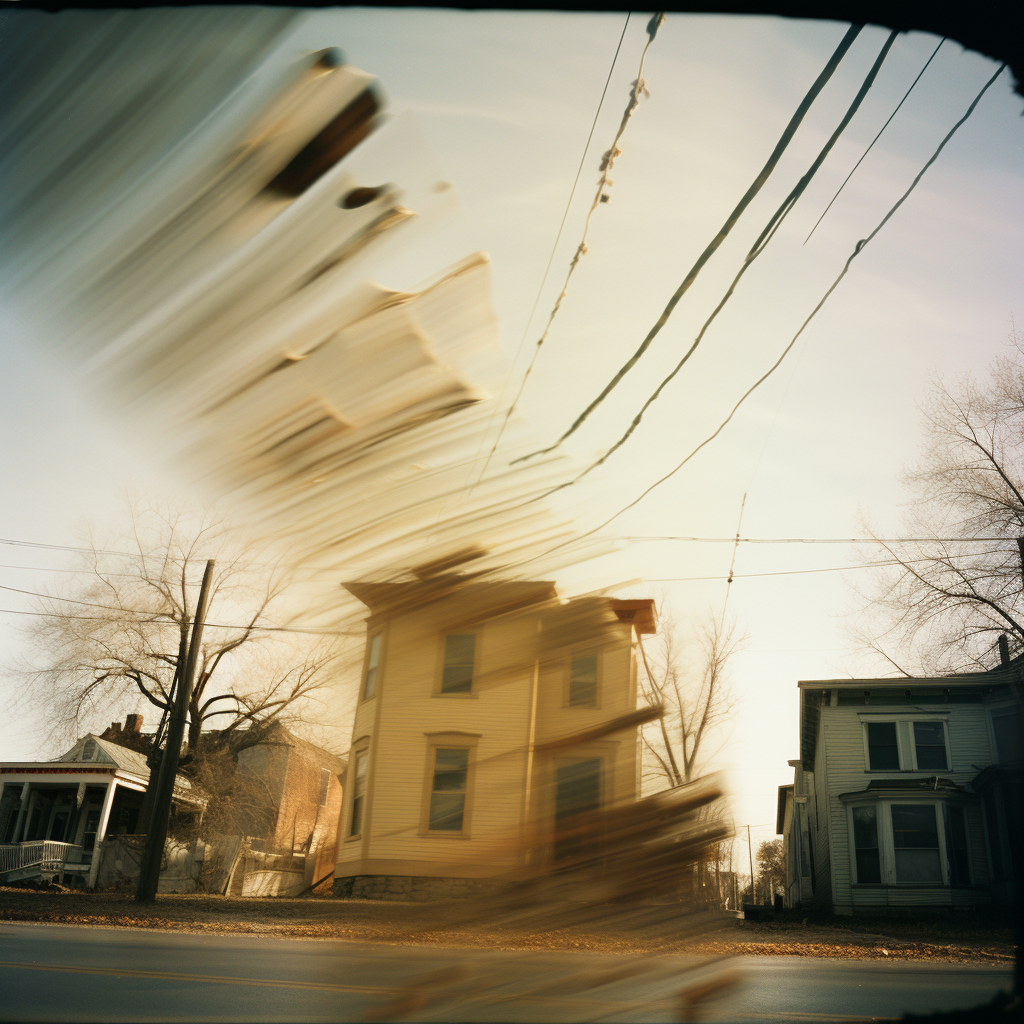 Rustic small town scenery with double exposure effect