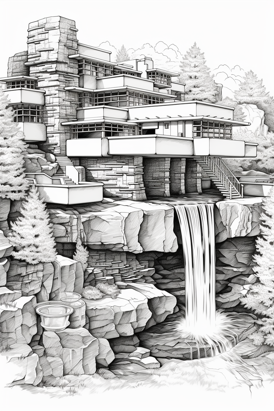 Falling Water House Line Art