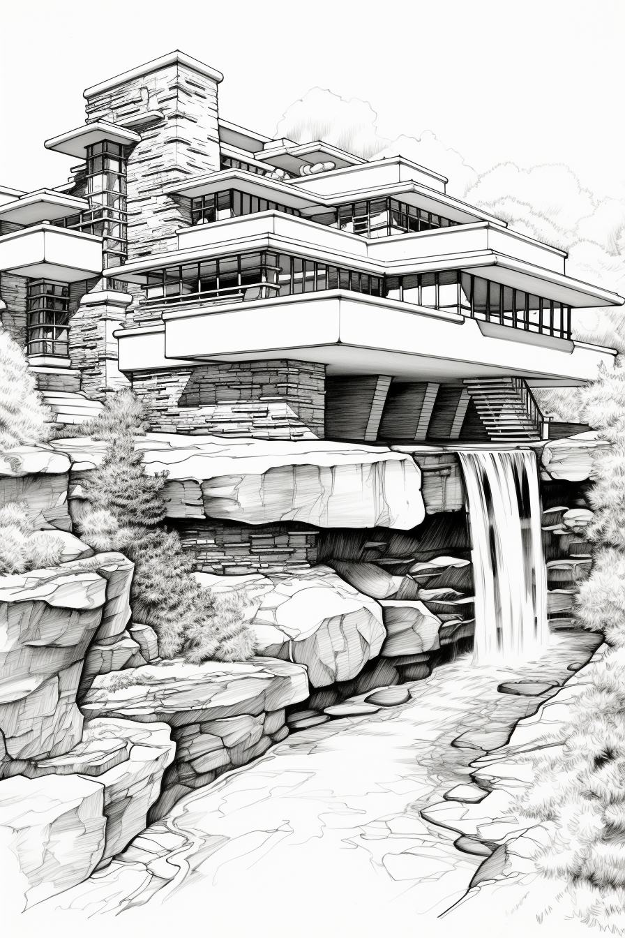 Falling Water House Sketch Art