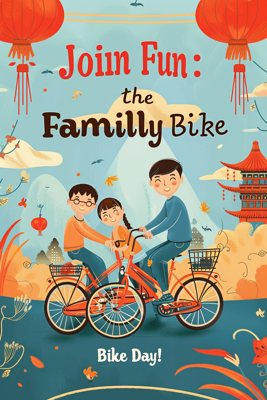 Chinese family biking event poster