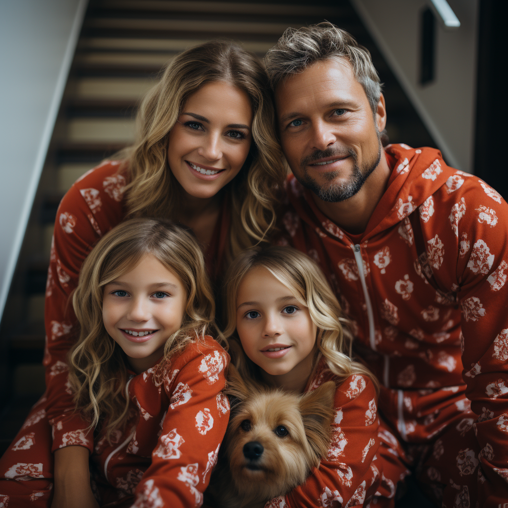 Christmas Pajamas Family Portrait Stairwell